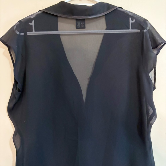 Vintage Y2K Mossimo Sheer Black Cap Sleeve Blouse Black Satin Trim - Picture 6 of 12